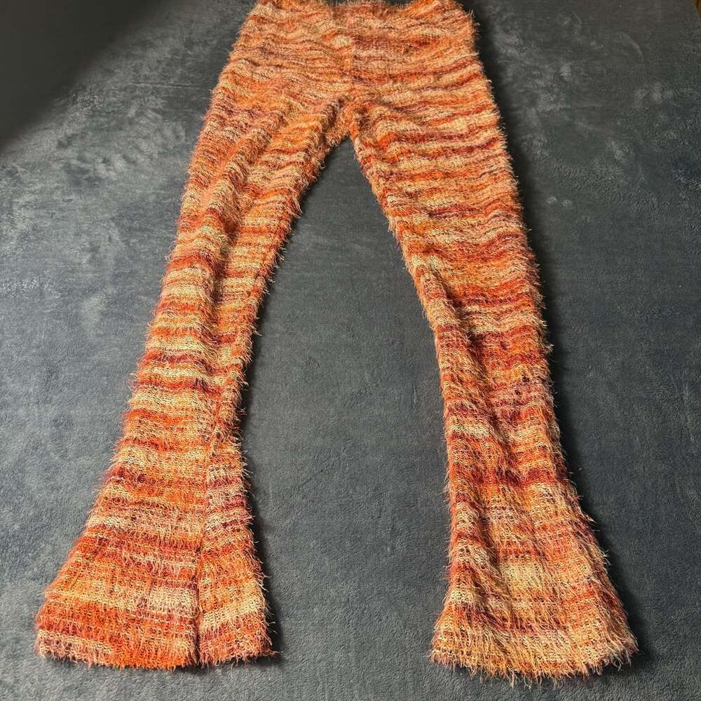 C&F Fashion Co. Orange Textured Fluffy Knit Flare Pants with Slit Hem